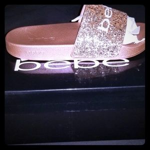 bebe Rose Gold Glitter Slides (Fraida)- NWO